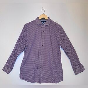 Tommy Hilfiger Slim Fit Button-Down Purple Gingham Size 16 1/2 32-33